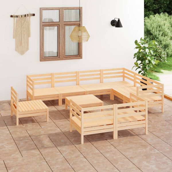 vidaXL Salon de jardin 10 pcs Bois de pin massif