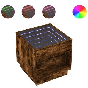 vidaXL Table basse avec LED Infinity ch&ecirc;ne fum&eacute; 50x50x50 cm