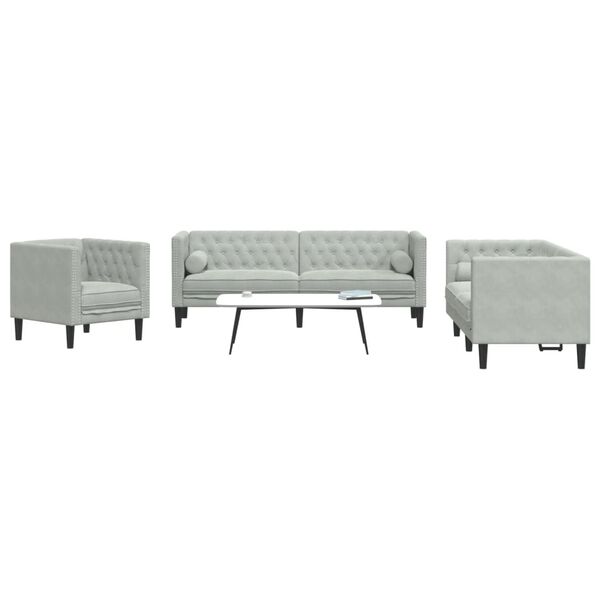 vidaXL Ensemble de canap&eacute; Chesterfield et traversins 3 pcs gris clair