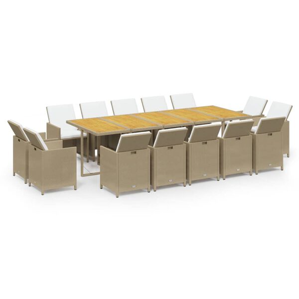 vidaXL Ensemble &agrave; manger de jardin coussins 15pcs R&eacute;sine tress&eacute;e Beige