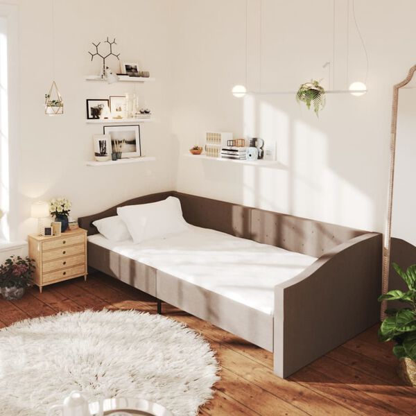 vidaXL Lit avec matelas et USB Taupe Tissu 90x200 cm