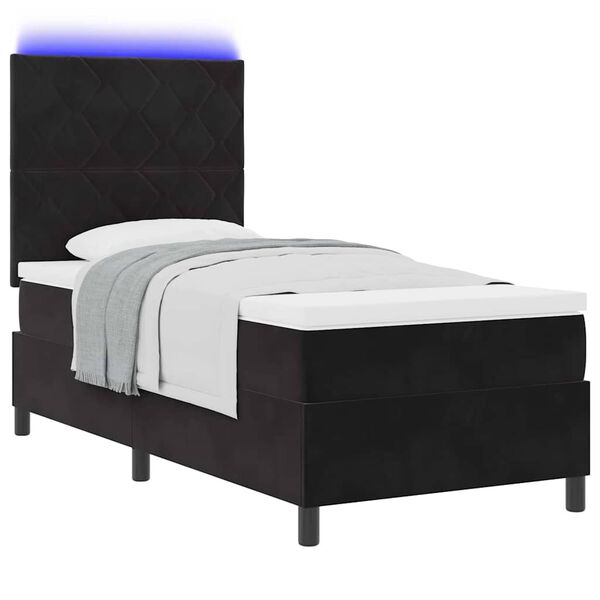 vidaXL Lit &agrave; ressort LED avec matelas Noir 90 x 200 cm tissu