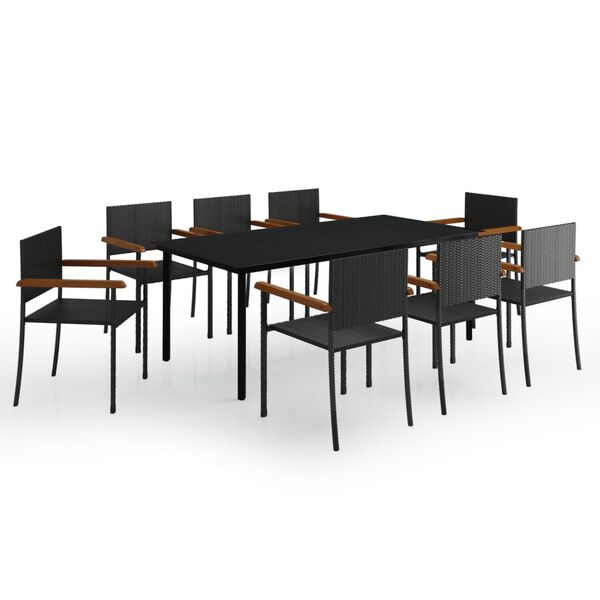 vidaXL Ensemble &agrave; manger de jardin 9 pcs Noir