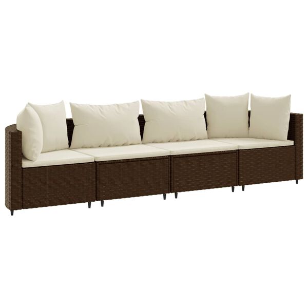 vidaXL Salon de jardin 4 pcs avec coussins marron r&eacute;sine tress&eacute;e