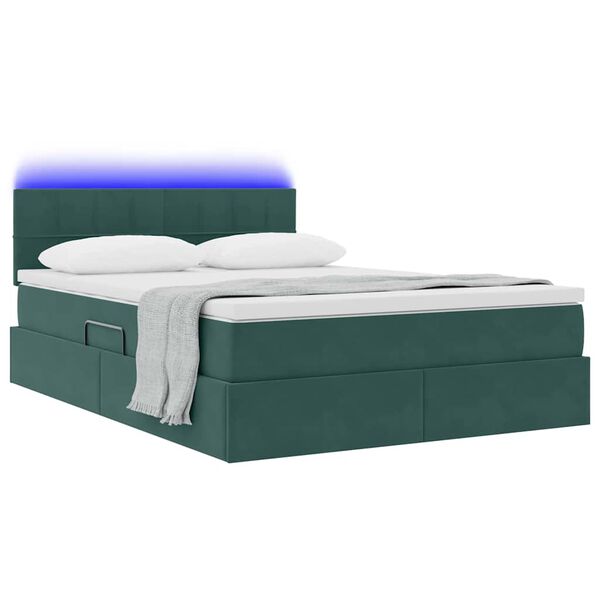 vidaXL Lit avec rangement et LED Vert fonc&eacute; 140 x 200 cm Velours