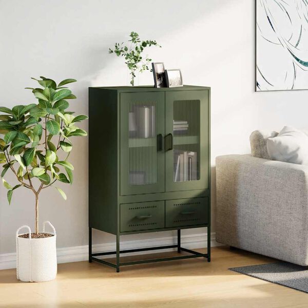 vidaXL Buffet haut vert olive 68x39 x111,5 cm acier