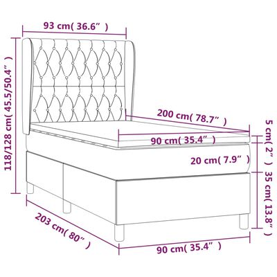 vidaXL Sommier à lattes de lit et matelas Gris clair 90x200 cm Velours