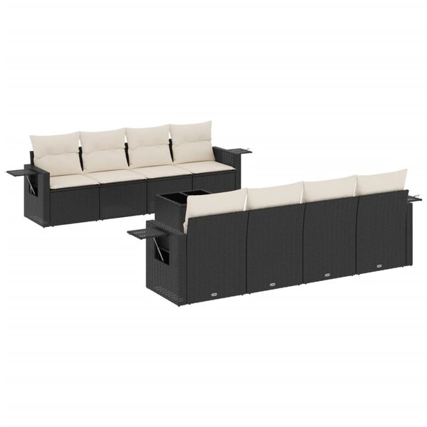vidaXL Salon de jardin 9 pcs avec coussins noir r&eacute;sine tress&eacute;e