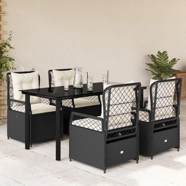 vidaXL Ensemble &agrave; manger de jardin coussins 5pcs Noir R&eacute;sine tress&eacute;e