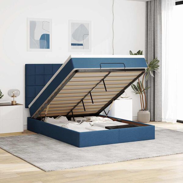 VidaXL Cadre de lit ottoman avec matelas bleu 140x200 cm tissu