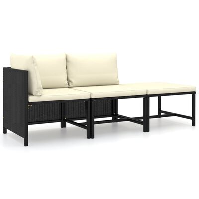 vidaXL Salon de jardin 3 pcs avec coussins Résine tressée Noir