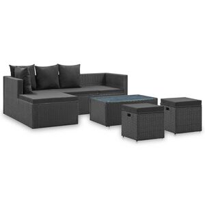 vidaXL Salon de jardin 4 pcs Noir avec coussins R&eacute;sine tress&eacute;e