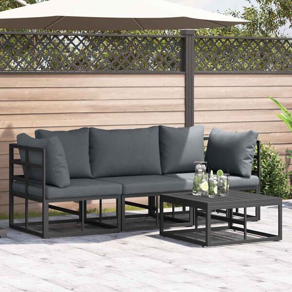 vidaXL Ensemble de canap&eacute; de jardin 4 pcs Noir M&eacute;tal