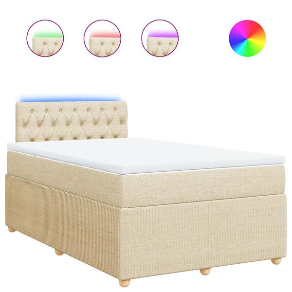 vidaXL Sommier &agrave; lattes de lit avec matelas cr&egrave;me 120x190 cm tissu
