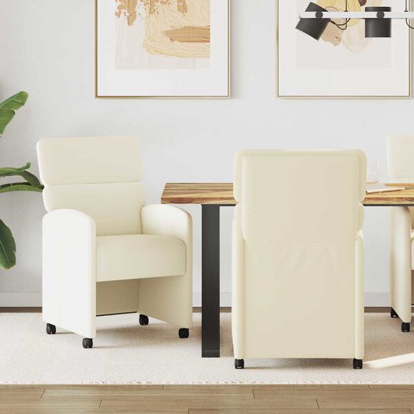 vidaXL Chaises de Salle &agrave; Manger avec Roues avec des roues 2 pcs Cr&egrave;me