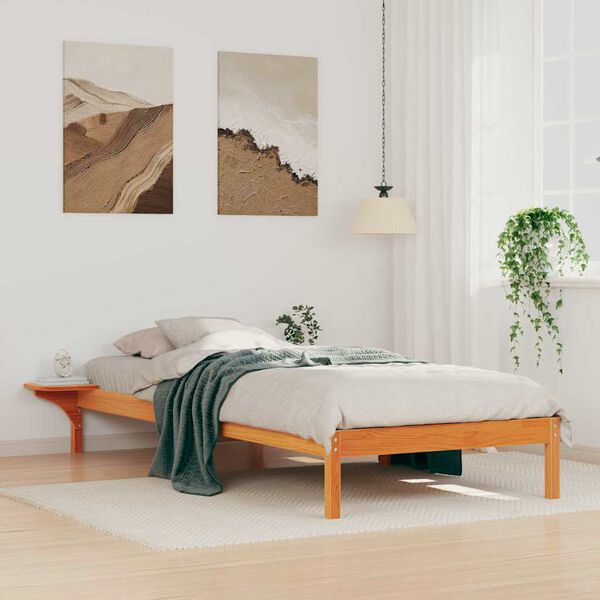 vidaXL Cadre de lit avec tables de chevet Brun cire 90 x 210 cm
