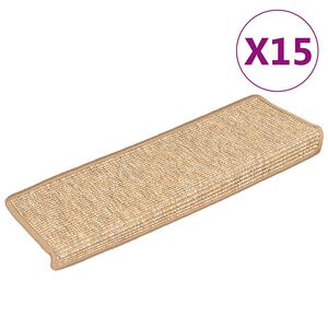 vidaXL Tapis d'escalier 15 pi&egrave;ces 65 x 21 x 4 cm Marron clair Bord rectangulaire