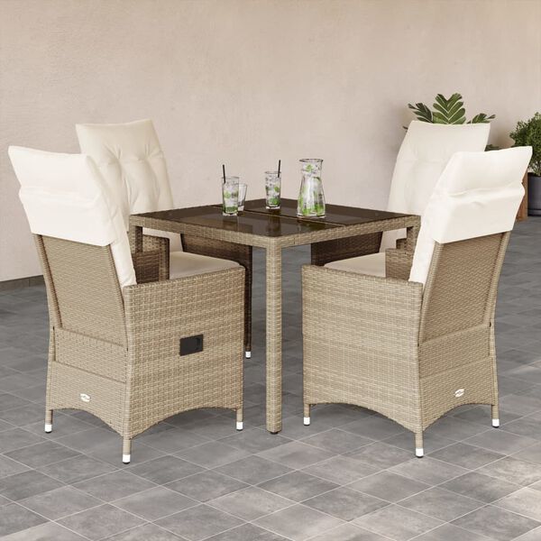 vidaXL Ensemble &agrave; manger de jardin avec coussins 5pcs Beige poly rotin