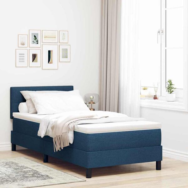vidaXL Lit &agrave; ressorts avec matelas avec LED Bleu 90 x 200 cm tissu