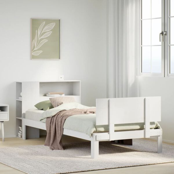 vidaXL Lit biblioth&egrave;que sans matelas blanc 100x200 cm bois pin massif