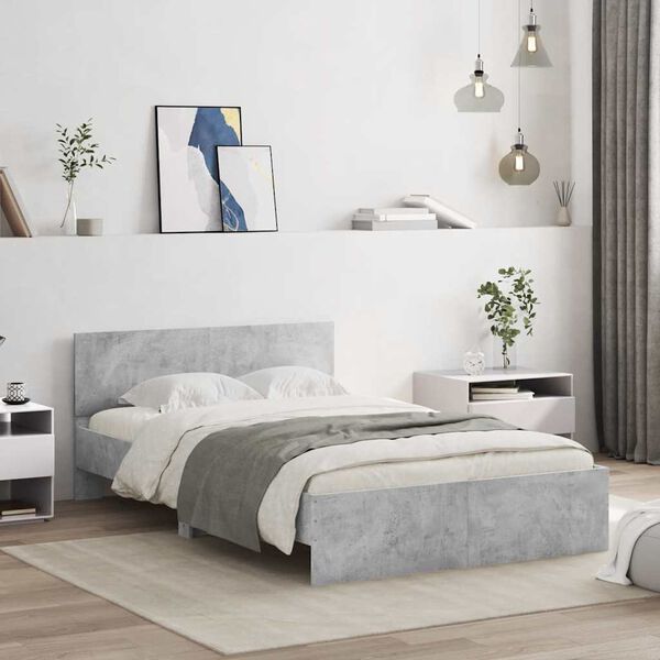 vidaXL Cadre de lit avec t&ecirc;te de lit et LED gris b&eacute;ton 140x190 cm