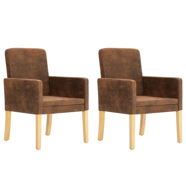 vidaXL Chaises &agrave; manger lot de 2 marron similicuir daim