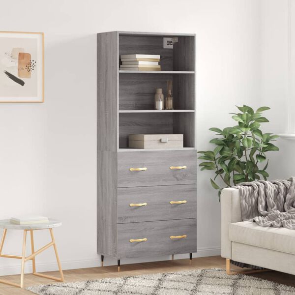 vidaXL Buffet haut Sonoma gris 69,5x34x180 cm Bois d'ing&eacute;nierie