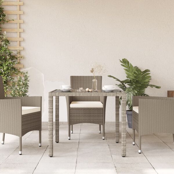 vidaXL Table de jardin avec dessus en verre gris clair r&eacute;sine tress&eacute;e