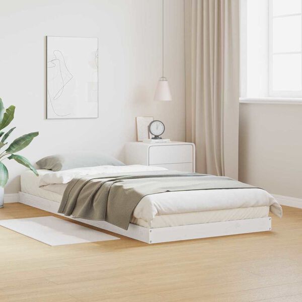 vidaXL Cadre de lit sur&eacute;lev&eacute; Blanc 213.5 x 104 x 9 cm Pin massif