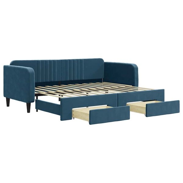 vidaXL Lit de jour avec gigogne et tiroirs sans matelas bleu 90x200 cm