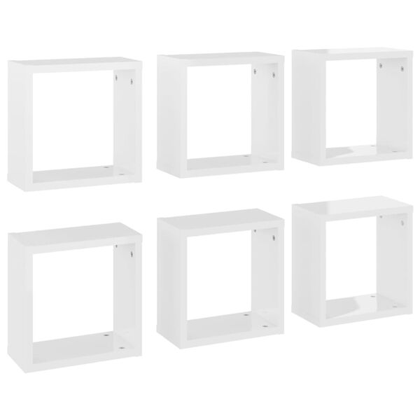 vidaXL &Eacute;tag&egrave;res cube murales 6 pcs Blanc brillant 30x15x30 cm
