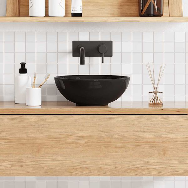 vidaXL Lavabo noir brillant &Oslash;28x10 cm c&eacute;ramique