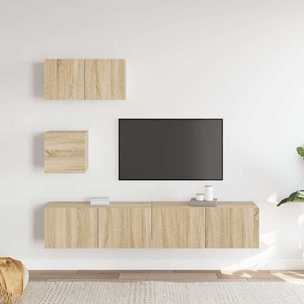 vidaXL Ensemble de meubles TV 4 pcs Ch&ecirc;ne sonoma Bois d'ing&eacute;nierie