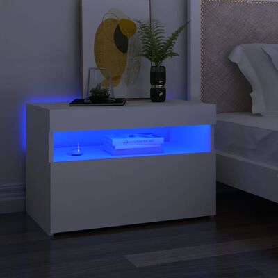 vidaXL Table de chevet avec lumières LED Blanc 60x35x40 cm