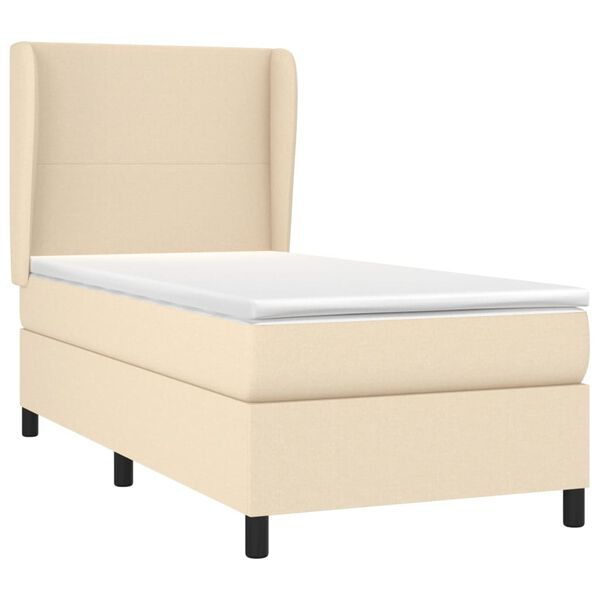 vidaXL Sommier &agrave; lattes de lit avec matelas Cr&egrave;me 100x200 cm Tissu