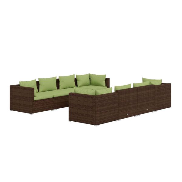 vidaXL Salon de jardin 9 pcs avec coussins résine tressée marron