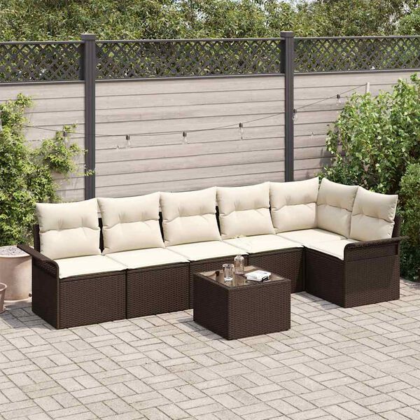 vidaXL Ensemble de canapé de jardin 7 pcs Marron polyrotin