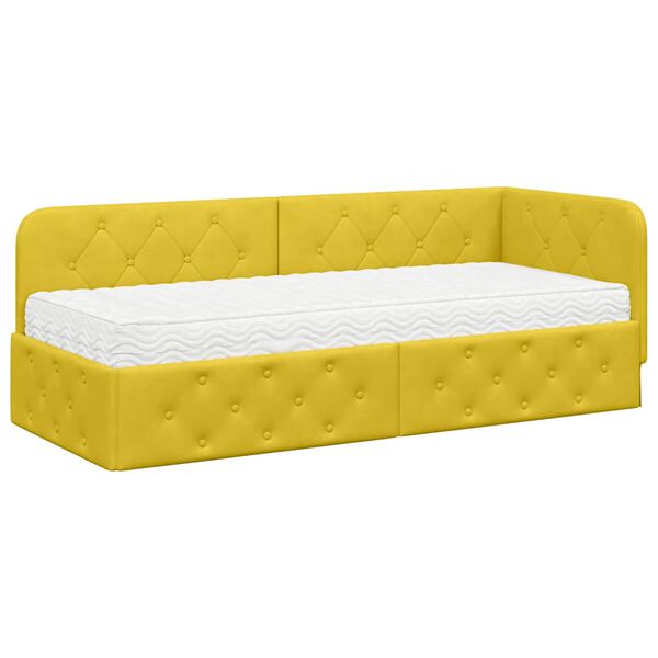 vidaXL Cadre de lit d'angle avec matelas Jaune 80 x 200 cm Velours