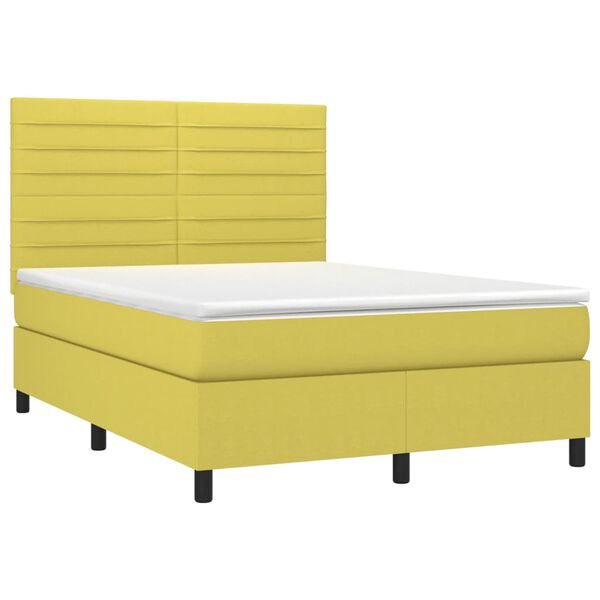 vidaXL Sommier &agrave; lattes de lit et matelas et LED Vert 140x190 cm Tissu