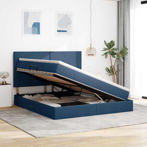 vidaXL Lit avec rangement et matelas Bleu 160 x 200 cm Polyester