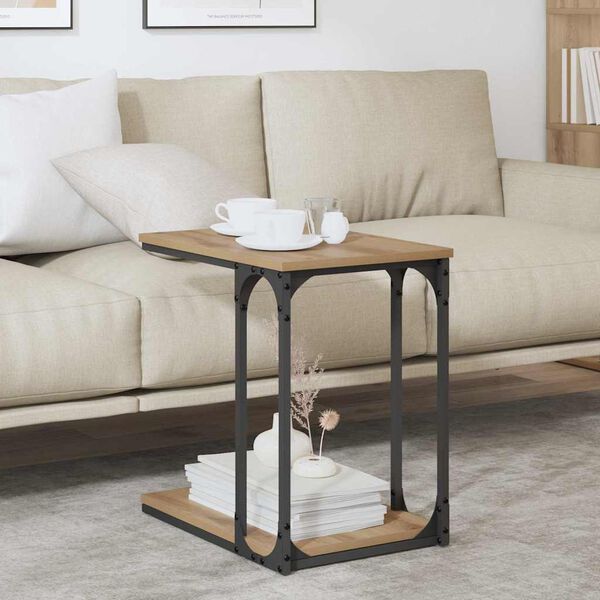 vidaXL Table d'appoint avec &eacute;tag&egrave;re Ch&ecirc;ne artisanal 50 x 35 x 52 cm