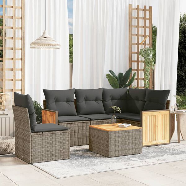 vidaXL Salon de jardin 6 pcs avec coussins gris r&eacute;sine tress&eacute;e