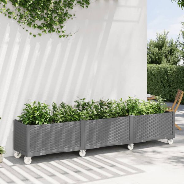 vidaXL Jardini&egrave;re &agrave; roulettes gris clair 240x50x54 cm PP