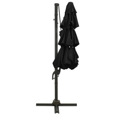 vidaXL Parasol de jardin à 4 niveaux avec mât en aluminium noir 3x3 m