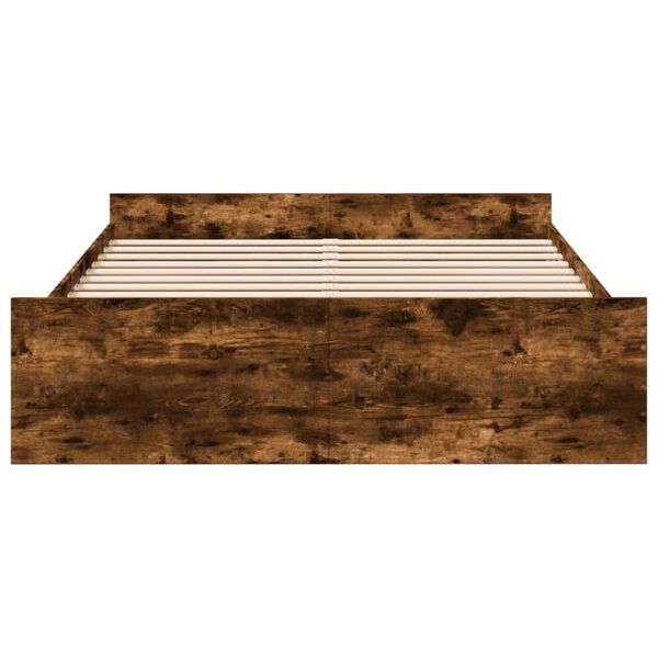 vidaXL Cadre de lit avec tiroirs sans matelas ch&ecirc;ne fum&eacute; 140x200 cm