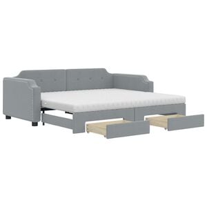 vidaXL Lit de jour avec gigogne et tiroirs gris clair 100x200 cm tissu