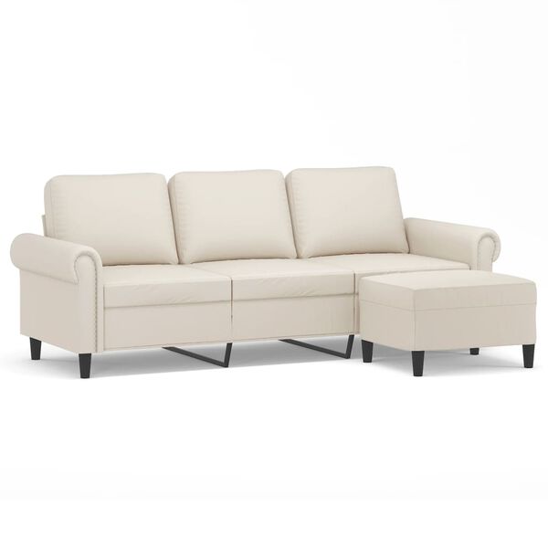 vidaXL Canap&eacute; &agrave; 3 places avec repose-pieds Cr&egrave;me 180 cm Similicuir