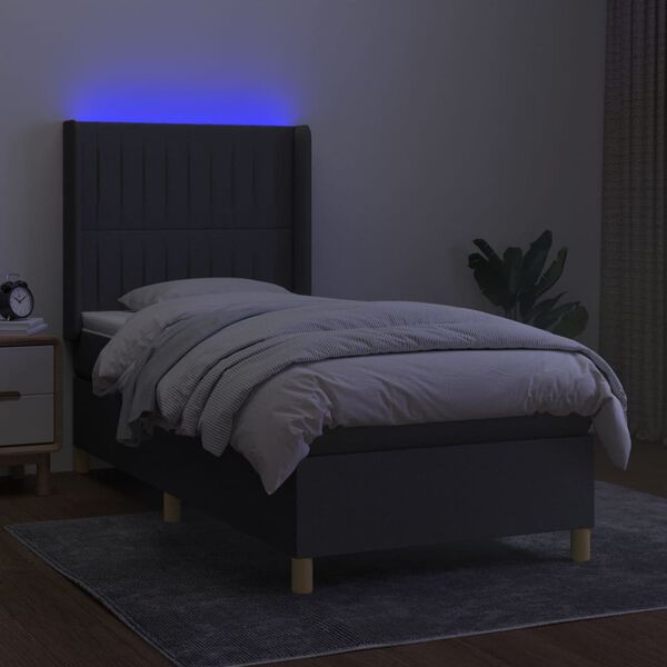 vidaXL Sommier &agrave; lattes de lit matelas LED Gris fonc&eacute; 80x200cm Tissu