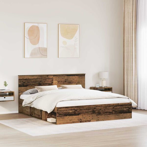 vidaXL Cadre de lit Bois ancien 200 x 200 cm Bois d'ing&eacute;nierie