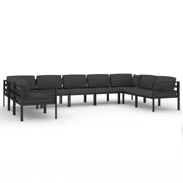 vidaXL Salon de jardin 9 pcs avec coussins Aluminium Anthracite